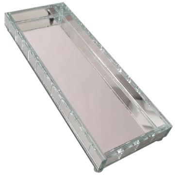 Imagem de Bandeja Decorativa Vidro Quadrada Espelhada Lavabo Sala Retangular 11x30cm (Espelho Filete)