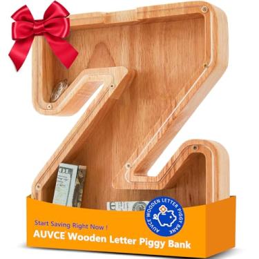 Imagem de Cofrinho de madeira para crianças, cofrinho inicial para meninos e meninas, primeiro nome personalizado cofrinho para aniversário meninos meninas presente cofrinho para crianças (madeira, S9-Z)