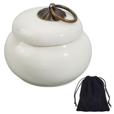 Imagem de GORGECRAFT Urna de cinzas humanas memorial animal animal de estimação suporte de cinzas humanas pequenas urnas de cremação mini urnas de cerâmica funeral lembrança recipiente para machos fêmeas