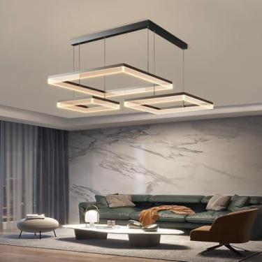 Imagem de Luminária pendente LED moderna, retangular e regulável, para sala de estar, luminária de teto decorativa e elegante, lustre de alumínio adequado para ilha de cozinha, sala de jantar, quarto,