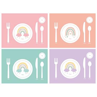 Imagem de SharkBliss Jogo americano Montessori, conjunto de 4 jogos americanos montessorianos com tema de arco-íris para crianças, pré-escolares, casa, mesa de jantar