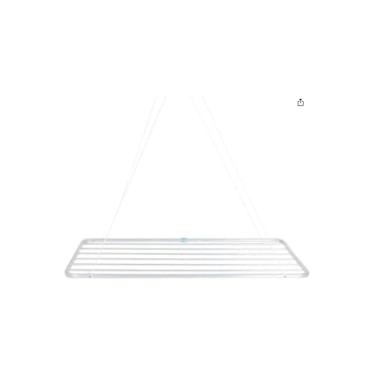 Imagem de Varal de Teto Portátil, 90cm, Branco, Aço, Capacidade 13kg, com Kit de Instalação, 13 Metros de Corda