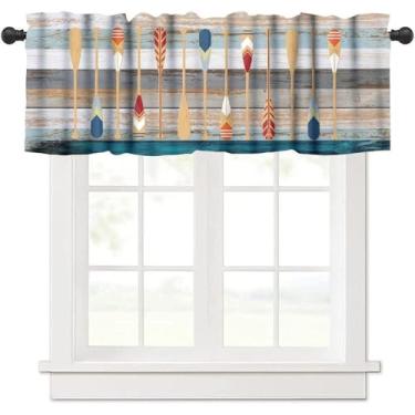 Imagem de moderw Cortinas de sanefa para lago casa do lago prancha de madeira barco vida no lago remo rústico fazenda cabana chalé tratamentos de janela sanefa para cozinha, quarto, sala de estar 137 x 45 cm