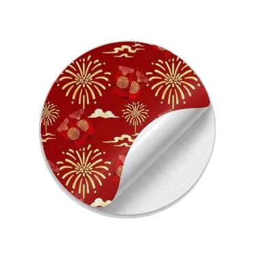 Imagem de Adesivos Autocolantes Redondos Ano Novo 25 Unidades Com Estampa de Fogos de Artifício - Tamanho 50x50cm
