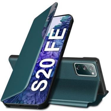 Imagem de Capa flip S20 FE para Samsung Galaxy S20 FE 5G, capa de couro slim fit transparente para celular Samsung S20 FE com suporte, resistente, resistente à prova de choque (verde)