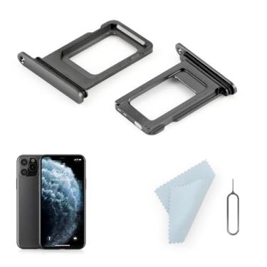 Imagem de 2 peças de bandeja de cartão SIM para iPhone 11 Pro A2215, A2160, A2217 substituição para iPhone 11 Pro Max A2218, A2161, A2220 com pino de ejeção aberto (preto)