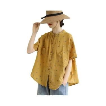 Imagem de Camisa De Algodão E Linho Para Mulheres plus Size, Manga Curta, Casual