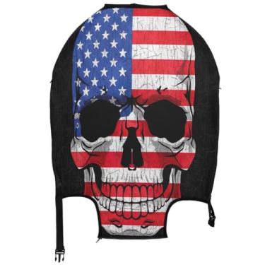 Imagem de Joisal Capa de mala preta com caveira suja bandeira americana fofa protetora de bagagem elástica para viagem para mulheres especiais, Caveira suja bandeira americana preta, L, Fits 26-28 Inch Case