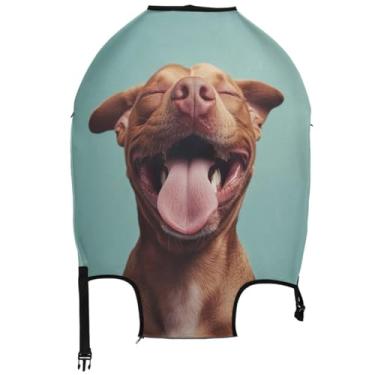 Imagem de Joisal Capa de mala floral fofa protetora de bagagem marrom Pitbull impressão de cachorro acessórios de bagagem de viagem, Estampa de cachorro Pitbull marrom, S 18-20 in, Capa de mala