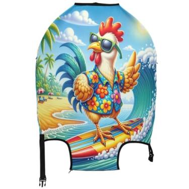 Imagem de Joisal Capas de viagem divertidas de galinha, surfe, costeira, para proteção de bagagem, bagagem, presentes de viagem, mala, Divertido frango surf litoral, XL, Fits 29-32 Inch Case, Capa de mala