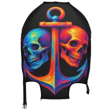 Imagem de Joisal Capa protetora de bagagem para viagem, azul, laranja, caveiras, preta, antiarranhões, acessórios de bagagem de viagem, Caveiras azuis laranjas pretas frias, L, Fits 26-28 Inch Case, Capa de