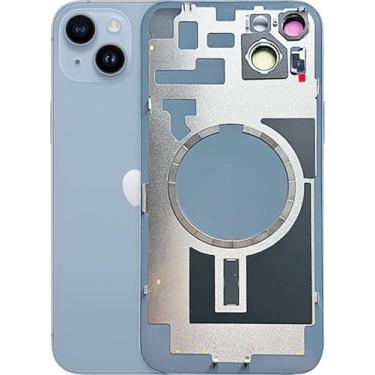Imagem de ABUSVEX Capa de vidro traseira original para substituição da porta da bateria e fita impermeável, moldura de câmera pré-instalada para iPhone 14 Plus, ferramenta de reparo de todas as operadoras 14