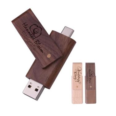 Imagem de Unidade USB OTG de madeira giratória personalizada, pen drive OTG de telefone personalizado para estúdios de fotografia/música, presentes corporativos, eventos promocionais, lembrancinhas de casamento