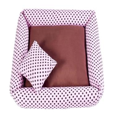 Imagem de Cama Pet Quadrada para Animais Pequenos, Tecido Tricoline 100% Algodão, 40 x 40 x 15 cm, com Almofada (Lulu Rosa)