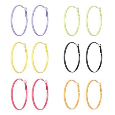 Imagem de ZKBKJSPZJB Um conjunto de 6 pares de brincos de argola grandes minimalistas coloridos esmaltados assados, brincos redondos coloridos para rosto quadrado, presente feminino moderno, 3, Acrílico, nuvem