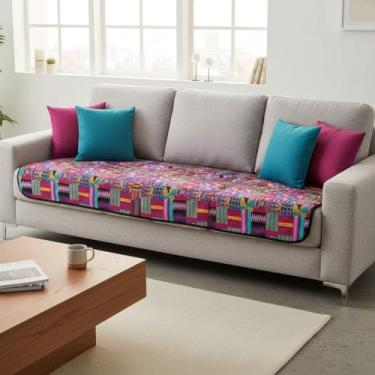 Imagem de Conjunto - 2 Capas Protetora para Assento Sofás de 2 e 3 Lugares - Com lona Impermeável (Africana rosa)