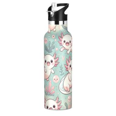 Imagem de Joisal Garrafas de água isoladas para meninas de 590 ml com tampa de palha, linda garrafa de água escolar de aço inoxidável com alça, copos infantis a vácuo de parede dupla