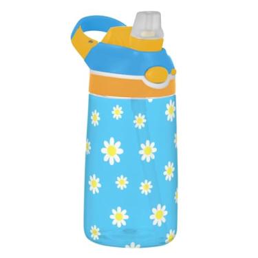 Imagem de Garrafa de água infantil azul claro com canudo 473 ml 473 ml Garrafa de água esportiva Tritan portátil à prova de vazamento para crianças, reutilizável, alça de transporte