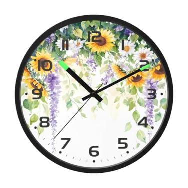 Imagem de SEHANY Relógio de parede vintage com flores de videira silencioso, sem tique-taque, relógio redondo operado por bateria, controle de som, luz noturna, relógios de parede para sala de estar, cozinha