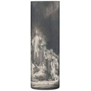Imagem de Rembrandt Vaso de flores cilíndrico com estampa de cem florins para mesa, vasos e plantadores de plástico personalizados, decoração de apartamentos, estética, 30 cm x 9,9 cm