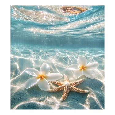 Imagem de CEBUGI Capa de ímã de máquina de lavar louça, estrela-do-mar e flores brancas, capas decorativas de porta de lava-louças 58 x 66 cm, decalque de painel de geladeira para decoração de cozinha doméstica