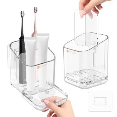 Imagem de Suporte de chuveiro montado na parede, prateleira de banheiro autoadesiva, suporte de escova de dentes transparente removível com divisória, organizadores de banheiro sem perfuração e rack de