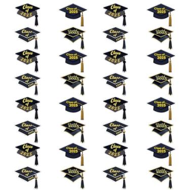 Imagem de Classe de 2025 adesivos, adesivos de tampa de graduação - Camas de tampa de formatura Classe de 2025 | Rótulos de chapéu preto 32x, vedantes de envelope de convite para a faculdade High School