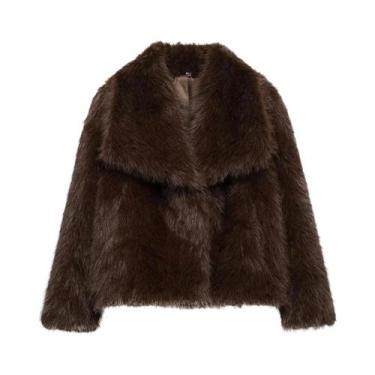 Imagem de Jaqueta Feminina De Pele Sintética Marrom KONDALA, Casaco Casual Overs