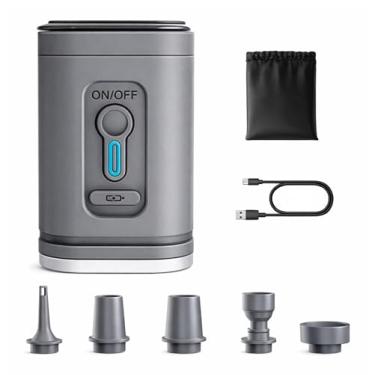 Imagem de Bomba de Ar Portátil 2 em 1 com Lanterna LED Mini Compressor Elétrico 5 Bicos, Carregamento USB-C Para Colchão Inflável, Piscina, Brinquedos Camping, Praia, Viagem