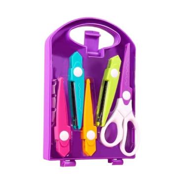 Imagem de Esquirla Tesoura de artesanato infantil com lâmina decorativa e 4 pontas substituíveis para material escolar.