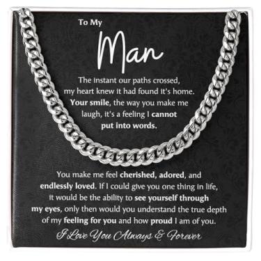 Imagem de LEONADORA Colar de compromisso para ele, presente personalizado para meu homem, presentes sentimentais significativos para namorado, corrente de elos cubanos para homens, bateristas, aniversário