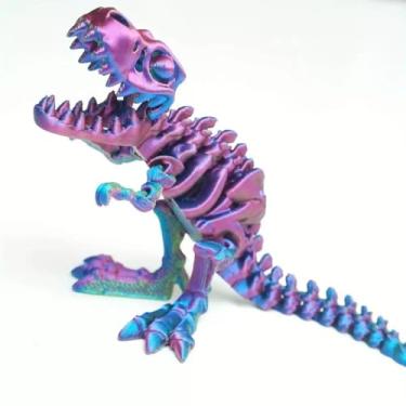 Imagem de 1 boneco T-Rex impresso em 3D com ossos, modelo de dinossauro gradiente multicolorido para exibição de mesa doméstica, colorido