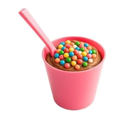 Imagem de Copinho Acrílico 25ml Brigadeiro de Colher Docinho + Mini colher Festa Aniversário para Brigadeiro de Mousse Festa Aniversário(Rosa Bebê)
