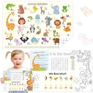 Imagem de Jogo americano descartável, 24 peças, alfabeto, animal, papel para crianças, pintura, coloração, família, mesa de jantar, decoração de festa