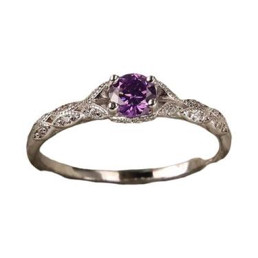 Imagem de Anel Feminino De Zircônia Ametista, Anel De Pedra Preciosa Simples E F