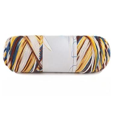 Imagem de Fio variegado para tricô, fácil de criar lindos padrões para chapéus, cachecóis e suéteres, fio grosso para artesanato (branco + amarelo + marrom + azul)