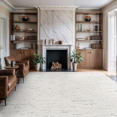 Imagem de Beverly Rug Tapete micro laço branco/cinza, 20 x 25 cm, abstrato, moderno, luxuoso, pincelada, durável, macio, para sala de estar, sala de jantar, escritório, resistente a manchas, não derrama, casual