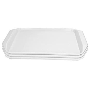 Imagem de Bandeja de comida colorida com 3 peças, bandeja retangular de plástico binaural, quente, empilhável, fácil de usar, excelente para festas, cozinhas e hotéis, material PP resistente, 30 (branco)