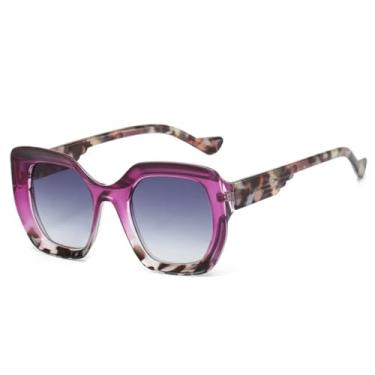 Imagem de HCHES Óculos de Sol Femininos Retrô Tartaruga Degradê, Armação de Luxo Masculina, Proteção UV400 (Roxo Leopardo Cinza)