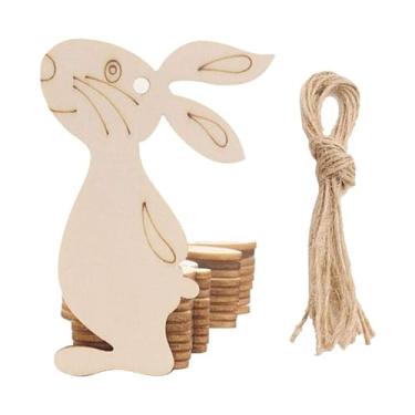 Imagem de 10 unidades de Pingentes Madeira para Páscoa DIY Penduráveis Recortes Ovo e Coelho Pintados Etiquetas Decoração Parede Porta Casa Festa Artesanato Pre