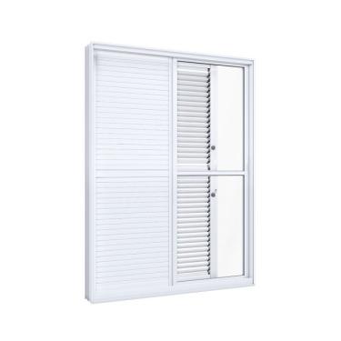 Imagem de Porta de Alumínio Balcão de Correr Lateral Flex 2 Folhas Móveis 1 Fixa Lucasa Eccellente 214,5cmx150cmx13cm Branco