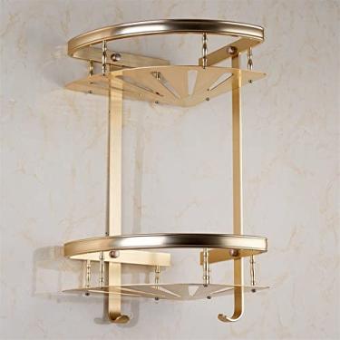 Imagem de Prateleiras de chuveiro Prateleira de chuveiro de parede de canto, armazenamento de cosméticos, suporte de xampu de vaso sanitário de alumínio dourado, organizador doméstico acessórios de banheiro