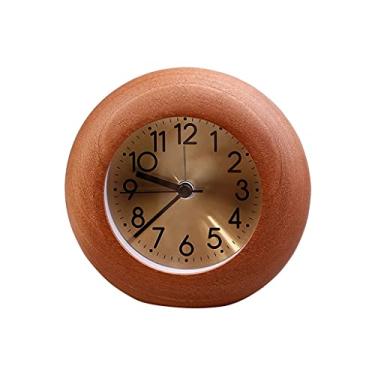 Imagem de Relógio de mesa vintage relógio mudo de madeira redondo pequeno despertador luminoso relógio de mesa quarto decoração de mesa retrô pequeno relógio de mesa