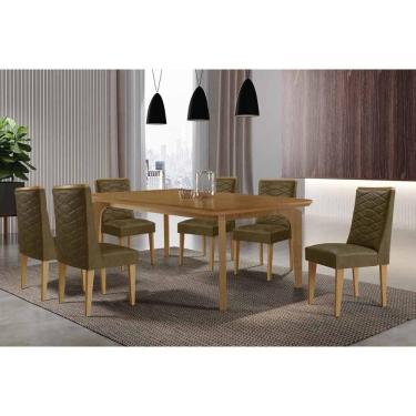 Imagem de Sala Jantar Mesa Londrina Tampo Curvo 180cm+6 Cadeiras Dafne Madeira Naturale - Capuccino/Linho Capuccino - Rufato