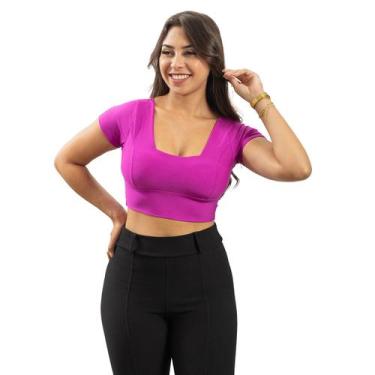 Imagem de Blusa Top Cropped Suplex Com Manga Decote Quadrado E Bojo - 40 Graus M