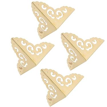 Imagem de Protetor de Canto Móveis em Lata 4 Unidades Design Vintage Gravado com Buracos Fixação para Borda Mesa Madeira Caixa Presente Jóias Armário Decoração