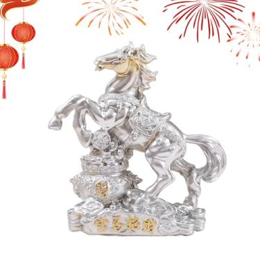 Imagem de Rrlihjgu Escultura de cavalo - Enfeite de mesa chinês de resina 2026 | Estatueta artística do ano do cavalo | para casa, sala de estar, local de trabalho, estante, armário, cornija, festa de férias