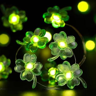 Imagem de Luzes de corda de trevo do Dia de São Patrício, 3 m, 30 luzes LED de trevo operadas por bateria, luzes verdes à prova d'água para decoração de carrinho de golfe