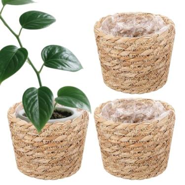 Imagem de Vaso De Plantas Em Forma De Cesto | 3 Peças com Forro Impermeável,Cesto de Flores Tecido - para Varanda Exterior Exposição Plantio de Árvores Peça Central Chão Mesas Prateleiras