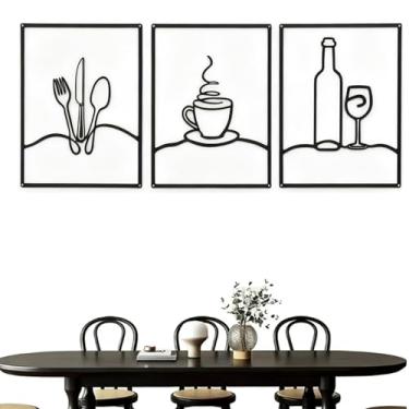 Imagem de Masney 3 peças de arte de parede de placas de cozinha minimalistas de metal - decoração de parede de cozinha rústica preta para cozinha, sala de jantar, sala de estar, casa, 35 x 28 cm - presentes de